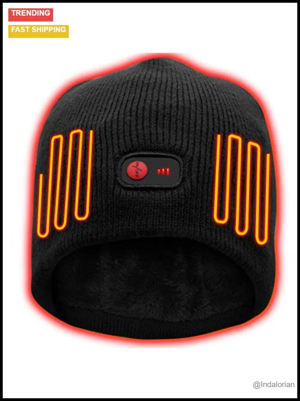 Rechargeable Heated Beanie with 3 Temperature Settings, Acrylic & Polyester,